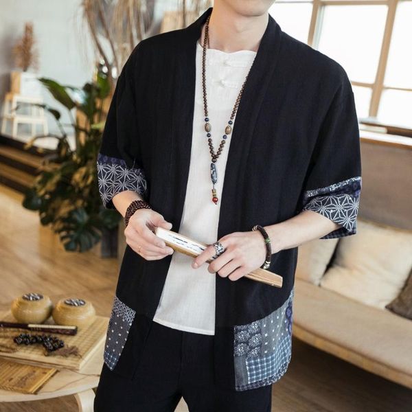 

chinese style kimono men shirt half sleeve street voguemen shirt men linen kimono clothes nice, White;black