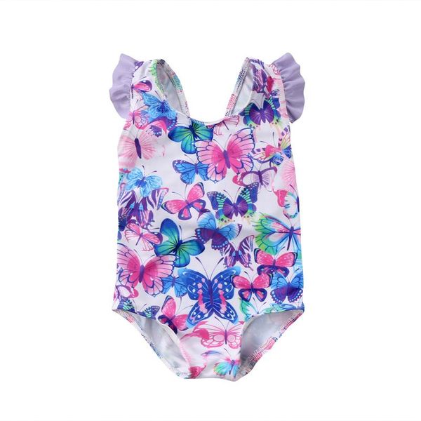 

baby girls swimwear bikini 2019 kids butterfly print swimsuits bathing suit ruffles biquini beachwear one piece swimming suits