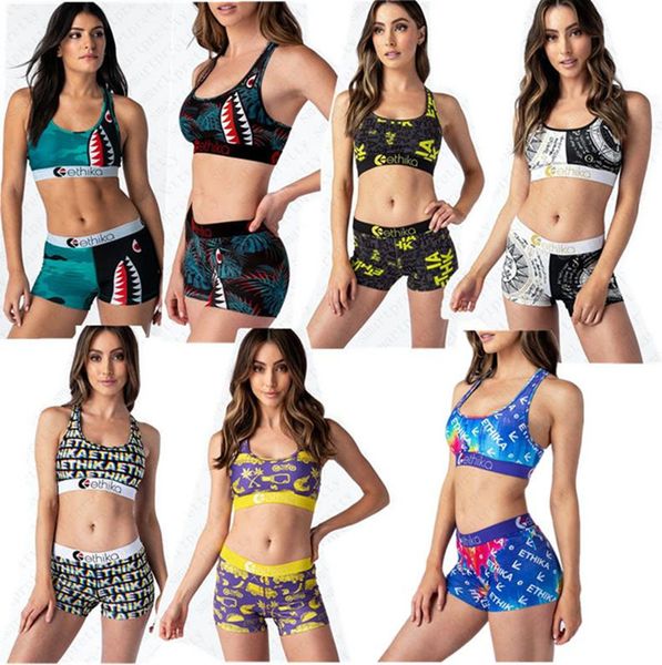 

designer swimsuit shark printed women summer brand swimwear push up bra tank vest swimming shorts 2pcs bikini set beachwear 2020 d51903, White