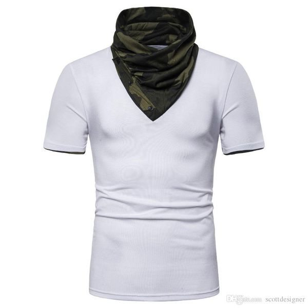 

мужские камуфляж поддельные две пьесы tshirt с капюшоном высокий воротник мужская с коротким рукавом дизайнер tops подросток моды тройники, White;black