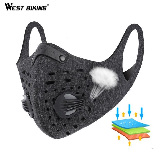 

west biking anti dust bicycle face mask with filter activated carbon men women running cycling anti-pollution bike face mask, Black