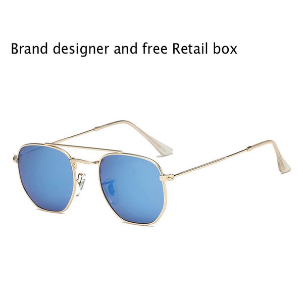 

1pcs drop shipping sunglasses men women sun glasses hexagonal metal frame reflective coating eyewear with retail case and box, White;black