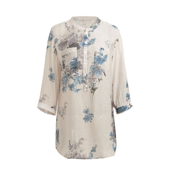 

2019 spring summer women vintage floral printed blouse eastern style elegant 3/4 sleeve loose casual long shirt blue/pink g8838bl-s, Red