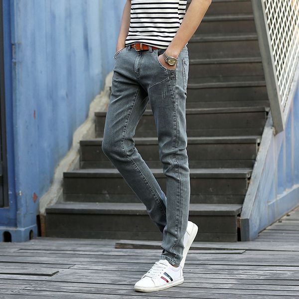 

hayblst 2019 korean fashion casual jeans men's summer youth male denim trousers slim fit pencil pants plus size men trousers, Blue