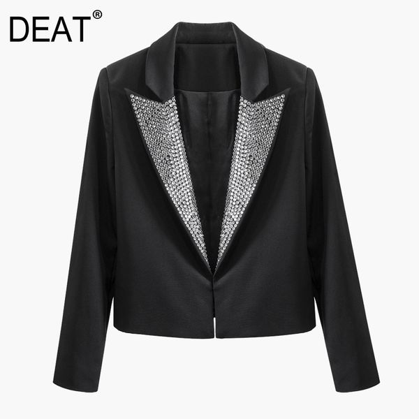 

deat] 2019 new spring summer turn-down collar long sleeve rhinestone brief personality short jacket women coat fashion jy02, Black;brown