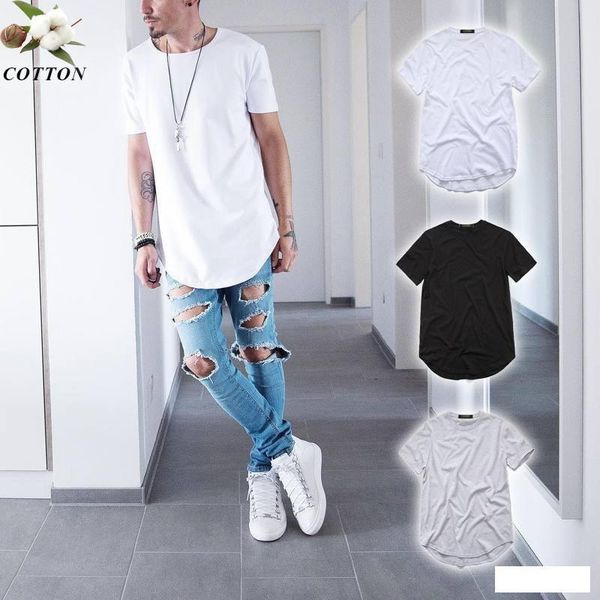 

fashion men's extended cotton t-shirt longline hip hop tee shirts justin bieber swag harajuku rock tshirt homme streetwear t shirt tx14, White;black