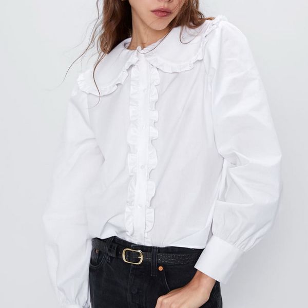 

preppy girl white shirt autumn 2019 new fashion ruffles women long sleeve shirts