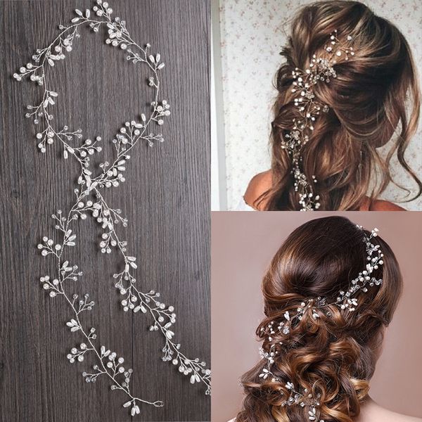 

wedding headband pearl crystal bridal hair accessories headpiece women decorative hair vine wedding jewelry ornaments, Golden;white