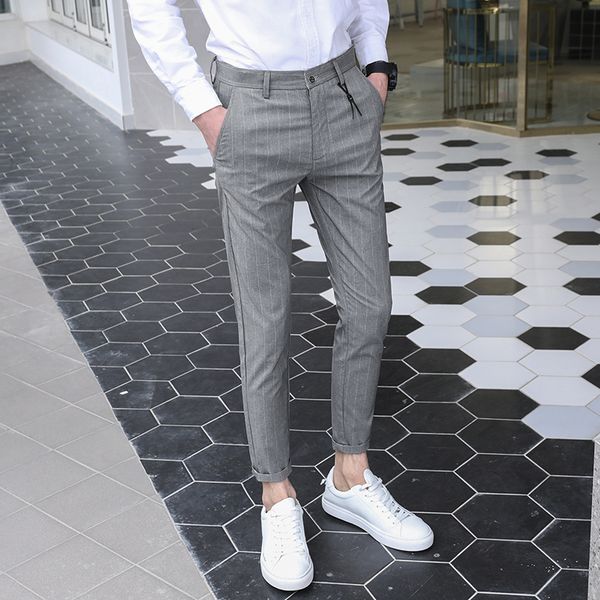 

2020 brand clothing fashion men's pure cotton business suit pants/male stripe ultrathin casual suit trousers 28-38, White;black