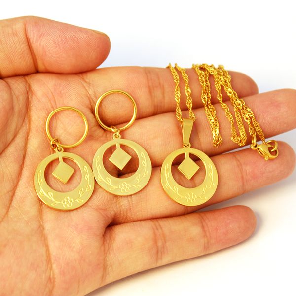 

24k gold stainless steel necklace earrings jewelry sets for women party gift, Silver