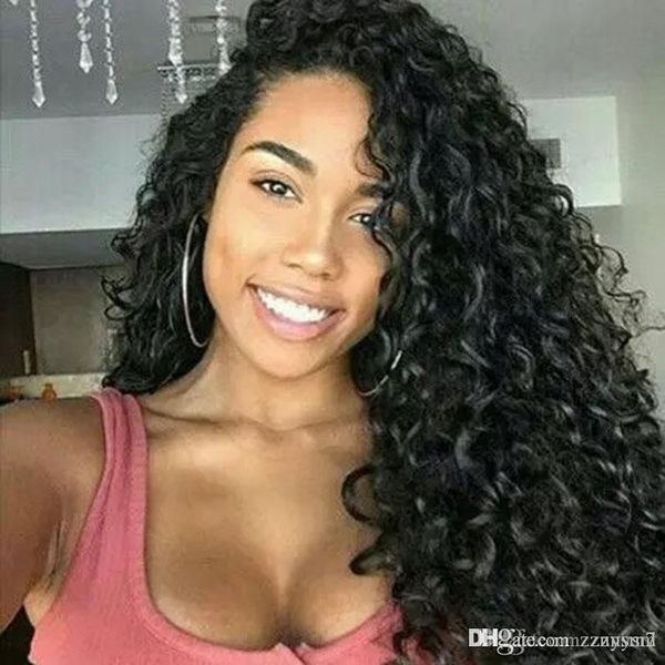 

european and american wigs, long curly hair, small volume, micro-volume explosion headgear, Black
