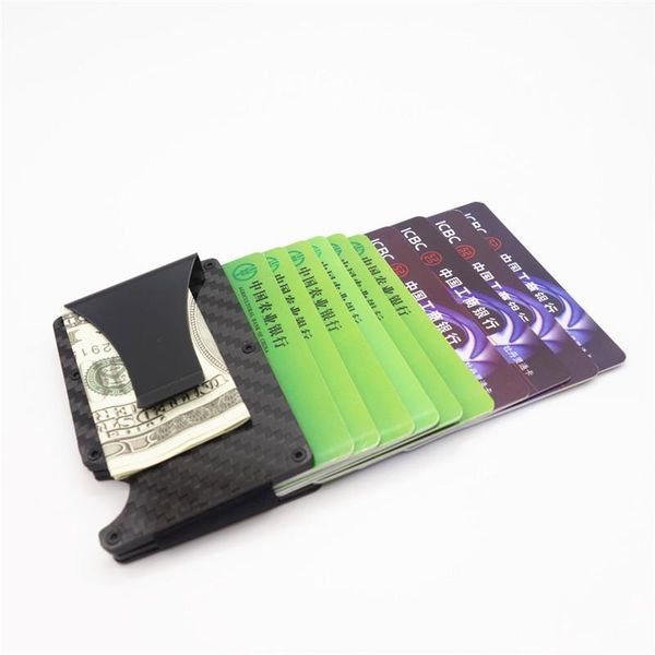 

fashion design short style wallets metal mini carbon fiber men business card case wallet, Brown;gray