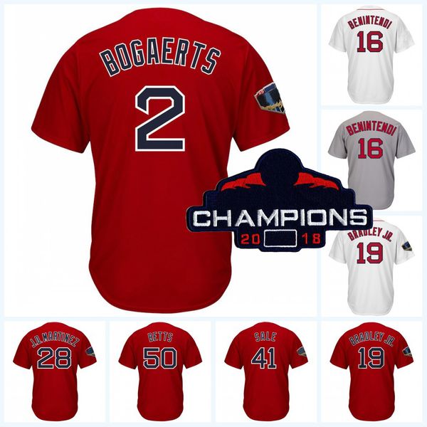 

Mens 2018 W S Champions Patch 2 Xander Bogaerts 16 Andrew Benintendi 19 Jackie Bradley Jr. 41 Chris Sale 50 Mookie Betts Baseball Jersey