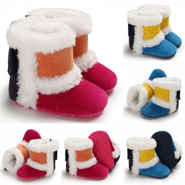 

toddler baby girls boys snow boots soft crib sole shoes newborn kids children winter warm plush booties first walkers, Black;grey