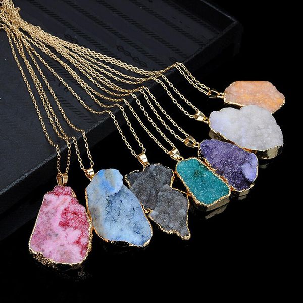 

new fashion snake chain crystal necklace sweater jewelry irregular round water drop pendant natural stone crystal sweater chain, Silver