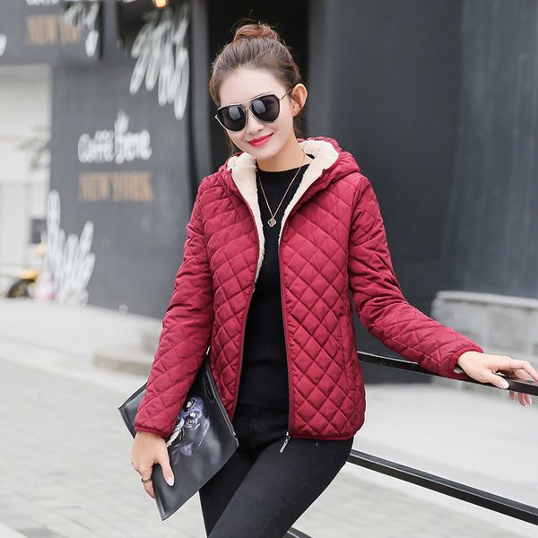 

autumn 2017 parkas basic jackets female women winter plus velvet lamb hooded coats cotton winter jacket womens outwear coat, Black;brown