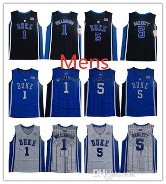 

youth mens ncaa duke blue devils 5 rj barrett 1 zion williamson jersey university blue black white college basketball jerseys stitched