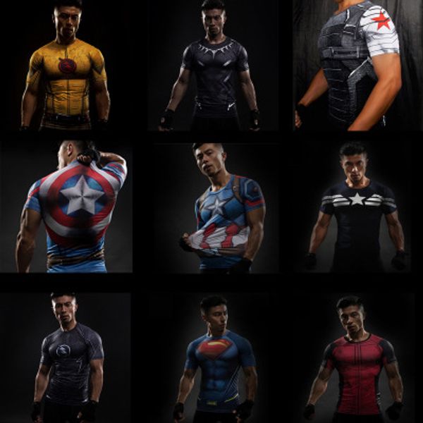 

men designer tshirt short sleeve printed with super hero male luxury 3d pattern quick-drying tights boy fashion casual shirts, White;black