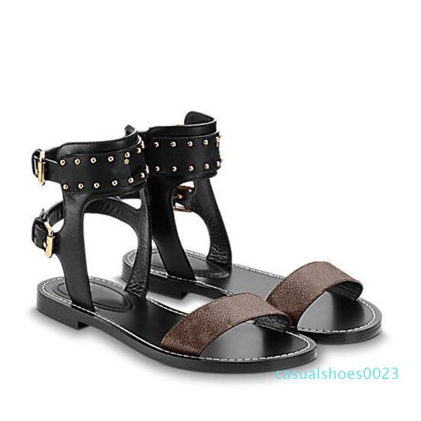 

luxur brnded women print lether nomd sndls designer lether outsole perfect flt cnvs plin sndl ldies slippers size35-42, Black