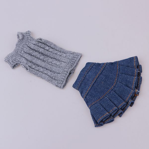

gray knitted off-shoulder sweater set for 1/6 licca ob dolls gray&blue