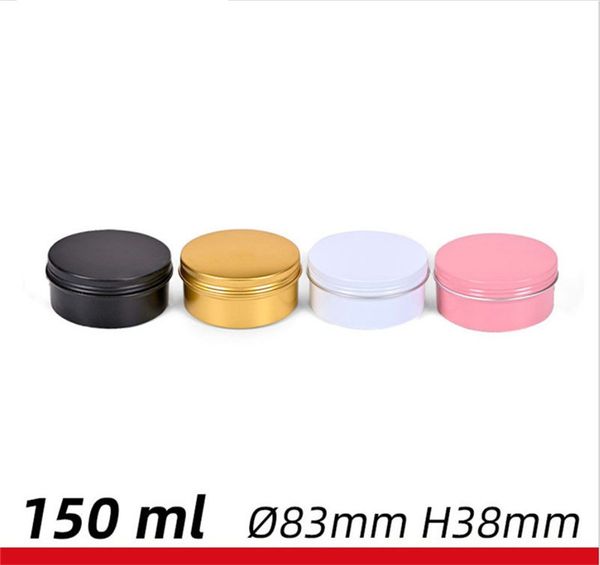 

150ml 83*38mm aluminum box tin jars screw cap round storing can container cosmetic metal tins empty container white black gold white