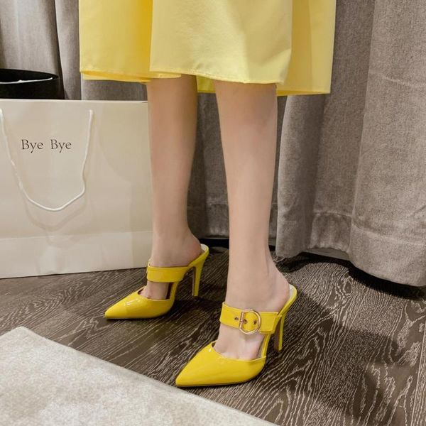 

slippers women summer shoes low pantofle slides heeled mules pointed toe soft 2020 heels pu rome fabric concise, Black