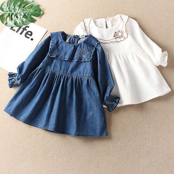 

5180 denim embroidery cotton princess baby girl dress 2020 new spring summer party wedding kid dress for girl wholesale clothes, Red;yellow