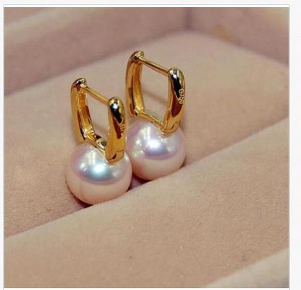 

huge10-11mm natural south sea genuine gold round white pearl earrings 14k, Golden;silver