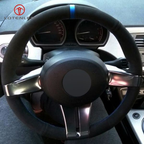 

lqtenleo black suede diy hand-stitched car steering wheel cover for z4 2003 2004 2005 2006
