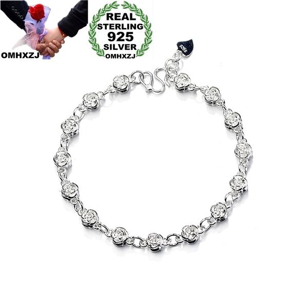 

omhxzj wholesale european fashion woman girl party birthday wedding gift vintage flower rose s925 sterling silver bracelet ba112, Golden;silver