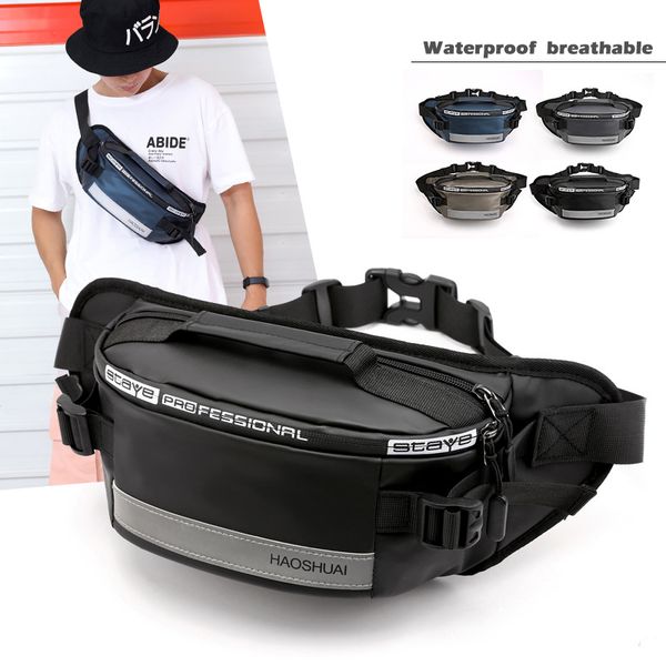 

fashion waterproof fanny pack for outdoor leisure fitness reflective strip waist bag anti-theft mobile phone chest bag belt