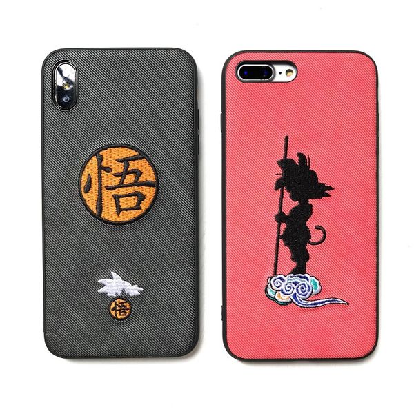 

dragon ball wukong phone case embroidered cloth for iphone xr 6 7 8 x plus xs max all-inclusive soft edge cell phone cases