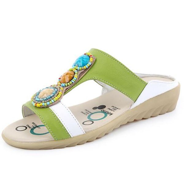 Soft Comfort Large Size Spell Color Cowhide Pearl Summer Sandals