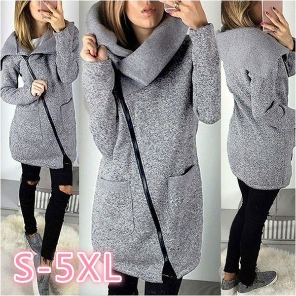 

women winter coats long oblique zipper jacket woman autumn warm coat, Black