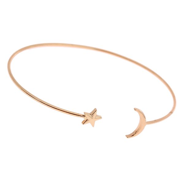 

womens simple moon star cuff open bangle adjustable bracelet for wedding party, Golden;silver