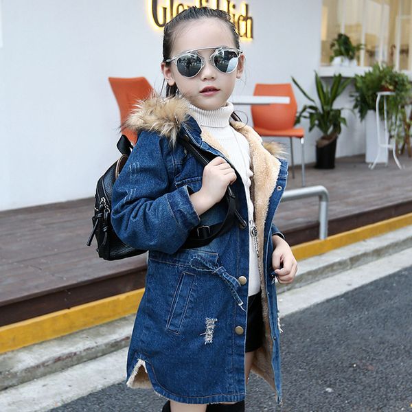 

jacket for girls thick warm denim jacket girl fur hoodies for kids autumn winter teenage clothing girls 6 8 10 12 14, Blue;gray