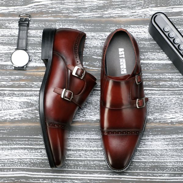 

men's casual shoes mens genuine leather oxfords shoes real leather men men loafers slip monk strap loafers, Black