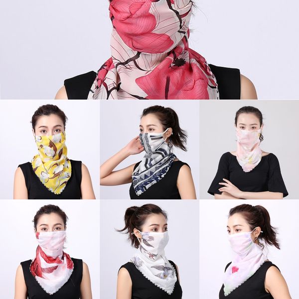

ilxg6 breathable silk mask triangle scarf printing riding half face sunscreen balaclavas ice bandana multifunctional mask magic scarf, Black