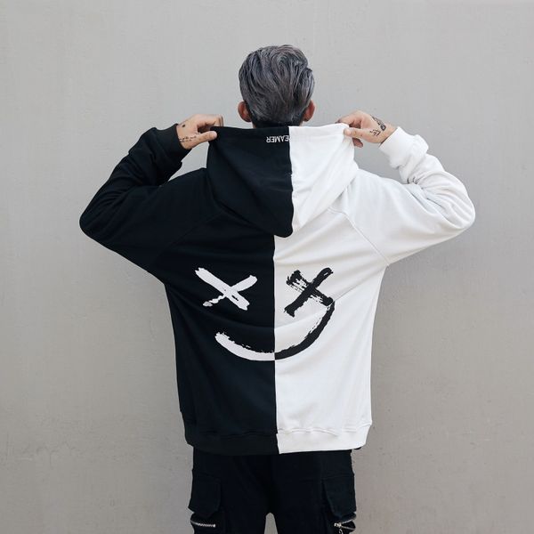 

dj marshmello graffiti devil black and white stitching sweatshirts men/women hip-hop bboy loose couple hoodie jacket tide