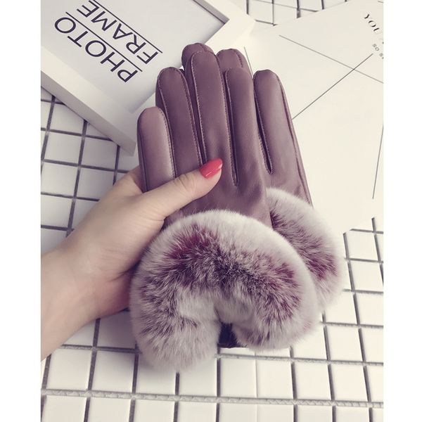 

new lovely real rex rabbit fur gloves women genuine sheepskin leather gloves for winter touchscreen fashion mittens, Blue;gray