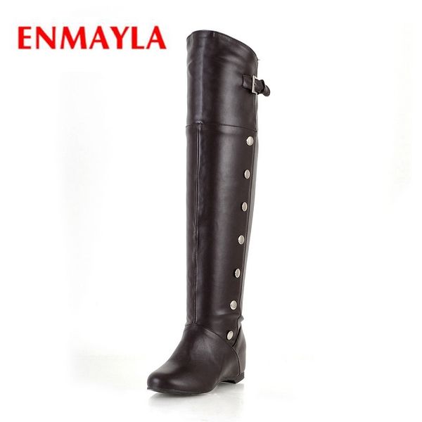 

enmayla 2018 new fashion rivet women round toe height increasing over-the-knee buckle boots big size 34-43 zyl399, Black