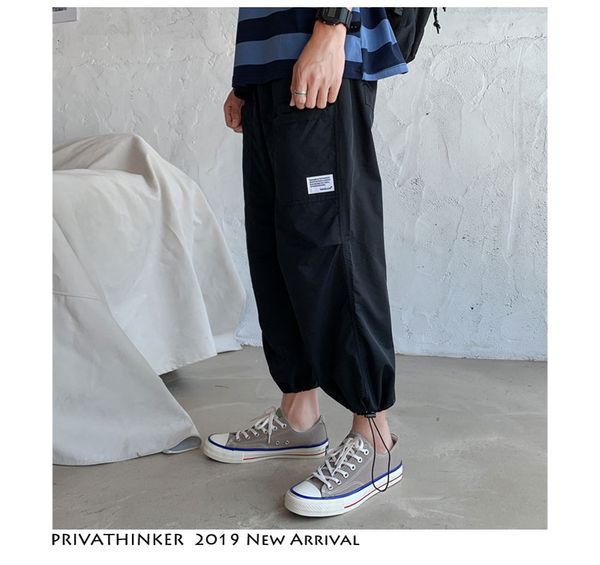 

men baggy streetwear joggers pants 2019 man vintage cargo pants males casual fashion loose 3 colors, Black