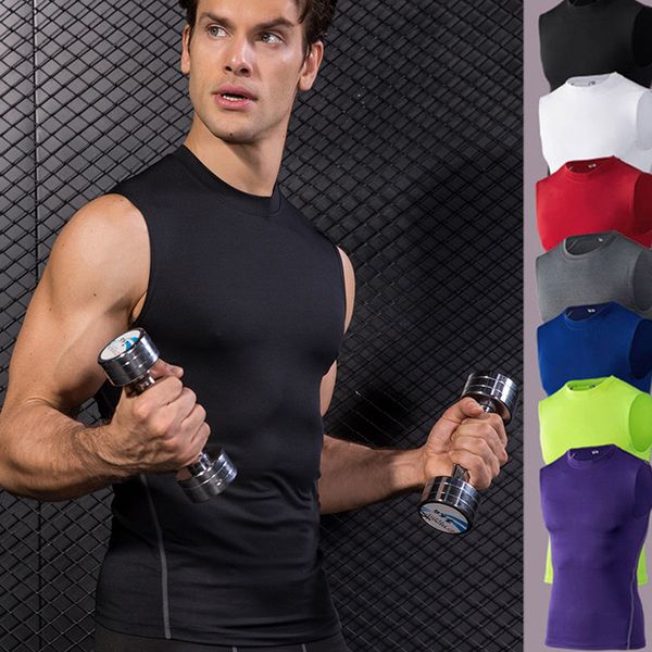 

psvteide men's sport t-shirt crossfit gym sleeveless jersey compression fitness tank training active jersey running top, Black;blue
