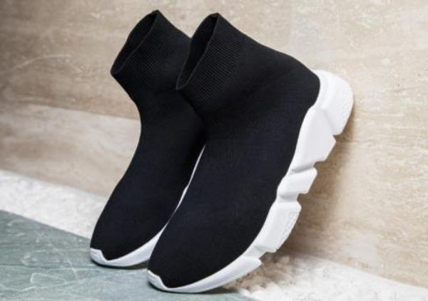 

2018 luxury speed sock speed trainer casual shoes for men and women shoes speed stretch-knit shoes mid sneakers size h3, Black