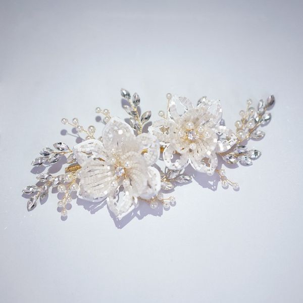 

jonnafe beaded floral crystal women headpiece wedding hair crown clip gold hand wired bridal hair piece accessories ornament, Golden;white