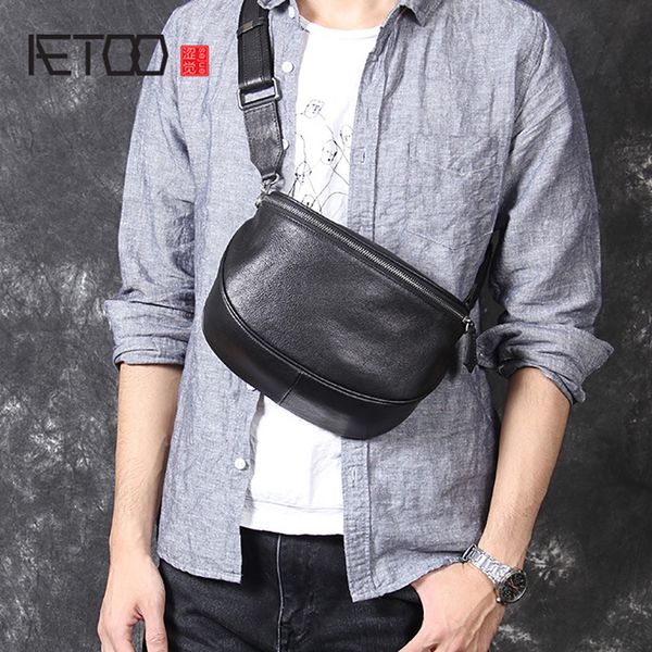 

aetoo fashion casual head cowhide men's singles shoulder crossbody bag leather handmade hundred chest bag