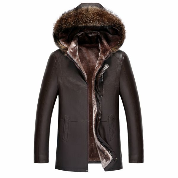 

2019 new casual long real fur collar winter jackets mens, Black