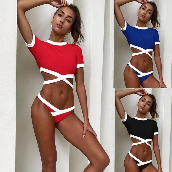 

Bikini 2pcs Suits Women Clothes Summer 19ss Designer Color Contrast Crop Tops Briefs Bikini Sets Sports Suits