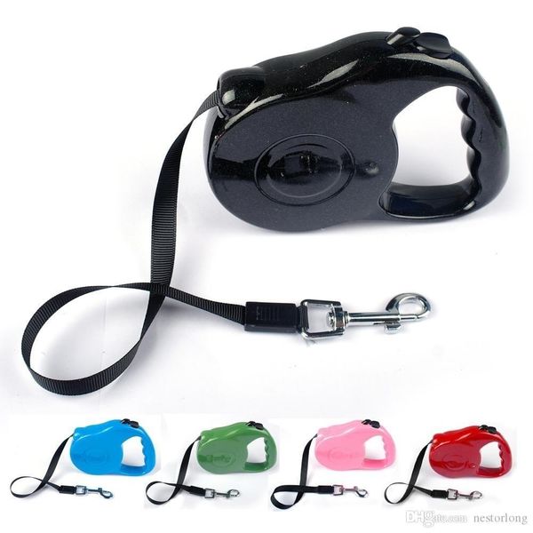 

5m retractable pet leash lead one-handed lock training lead puppy walking nylon leash adjustable dog collar for dogs cats