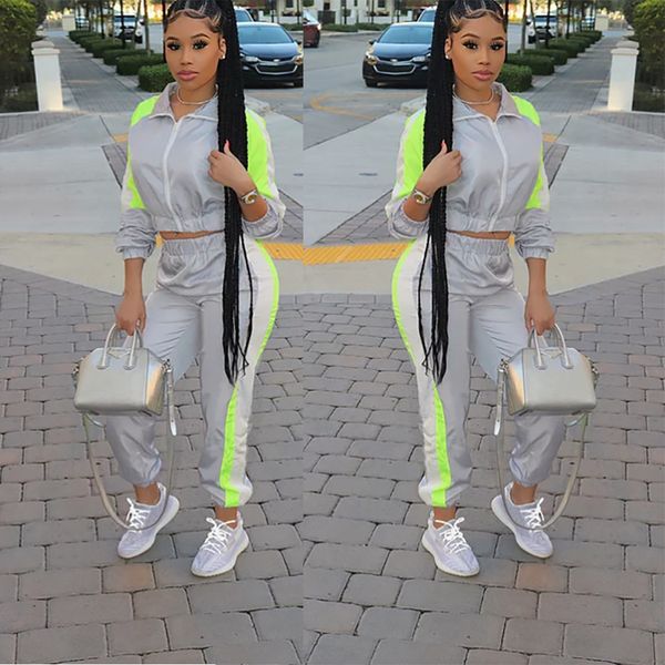 

casual outfits tracksuit women long sleeve patchwork print pattern two piece set and pants ensemble femme dos piezas, White